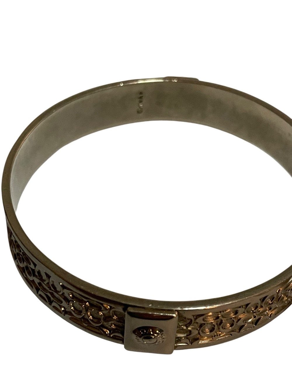 Coach Cutout Signature C Logo Hinged Bangle Bracelet Silver Tone